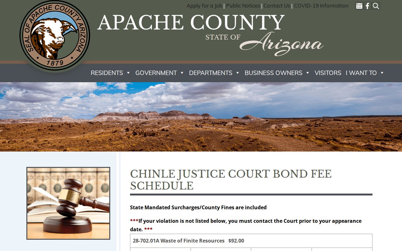 Apache County warrant search Northstar fee schedule