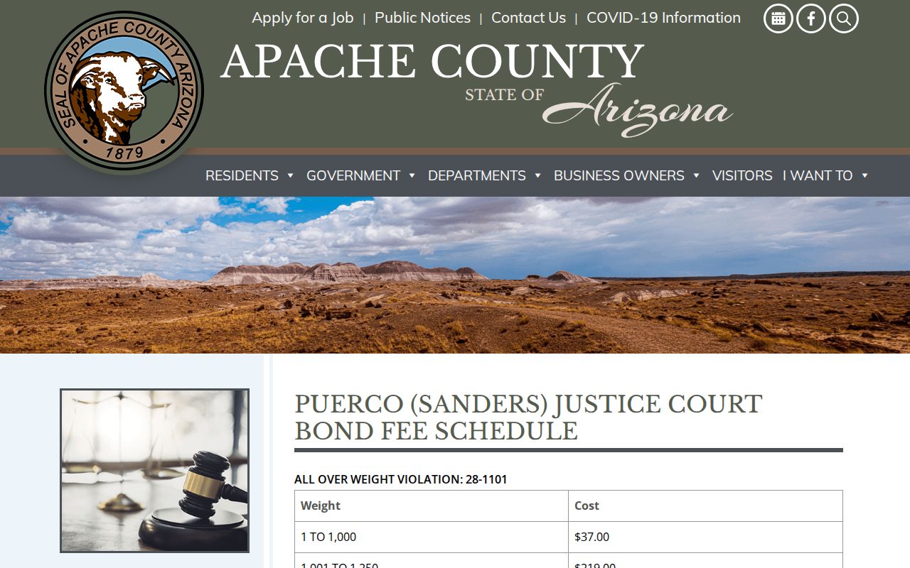 Apache County active warrants Puerco Sanders bond fees