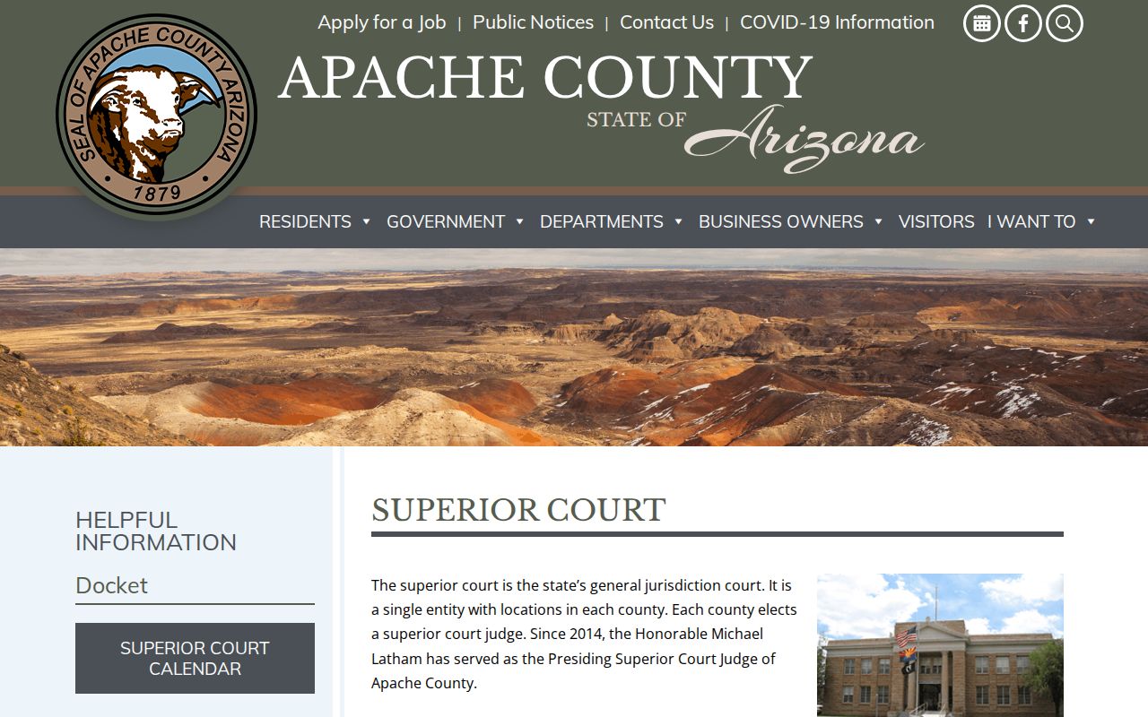 Apache County Superior Court bench warrant contact page