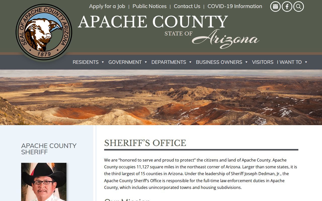 Apache County official Sheriff contact page used for warrant routing